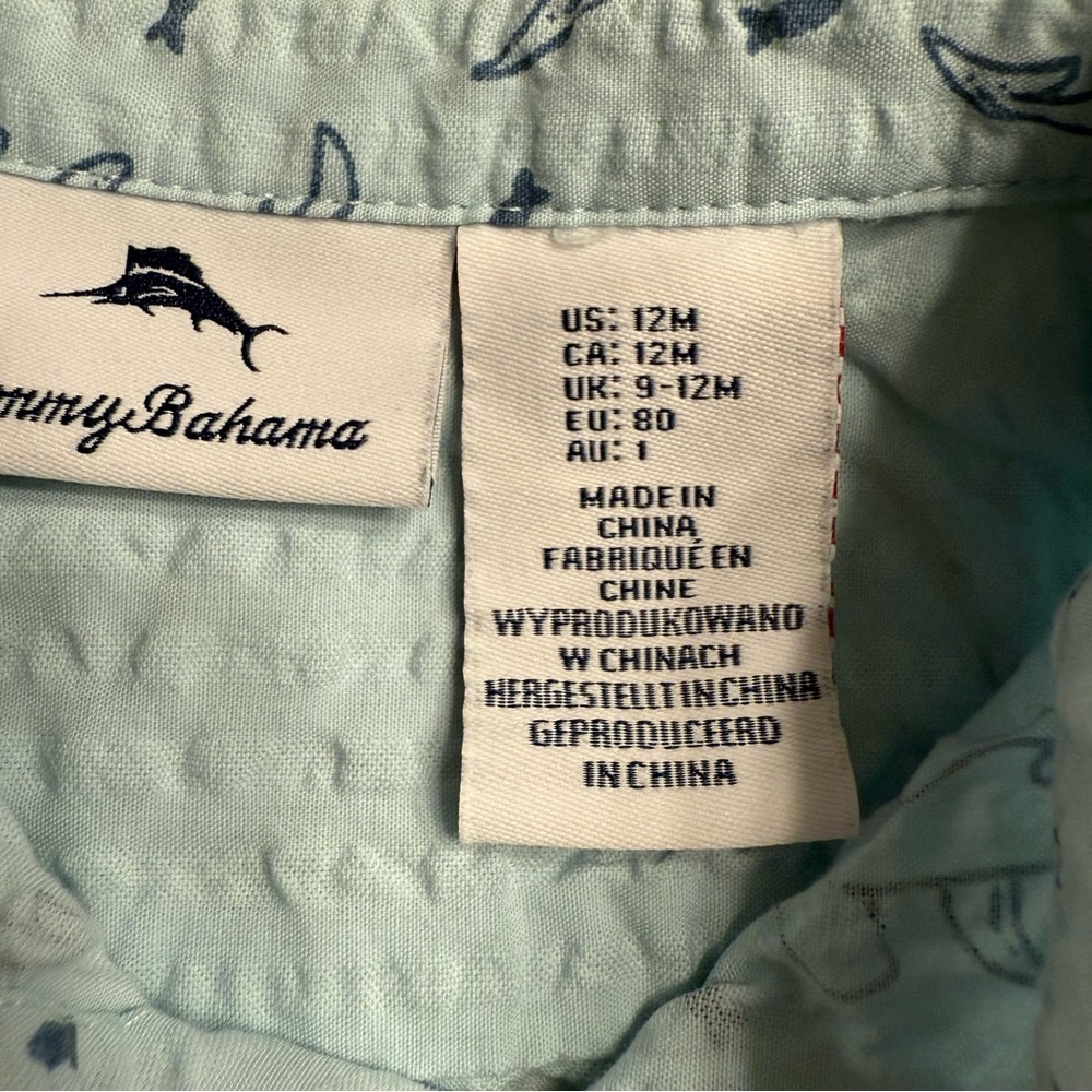 Tommy Bahama Aqua Dolphin Print Shirt and Shorts - Picture 3 of 4